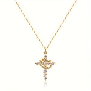 Golden Cross and Crown Necklace, Golden Crown and Cross Necklace